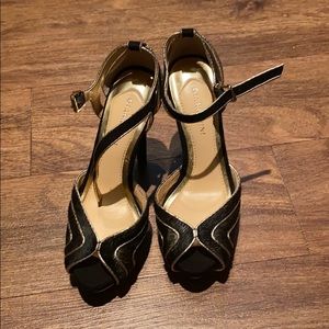 Gianni Bini Black and Gold Ankle Strap Shoes